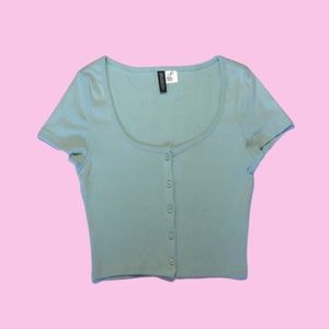 Teal Button-Up Crop Top